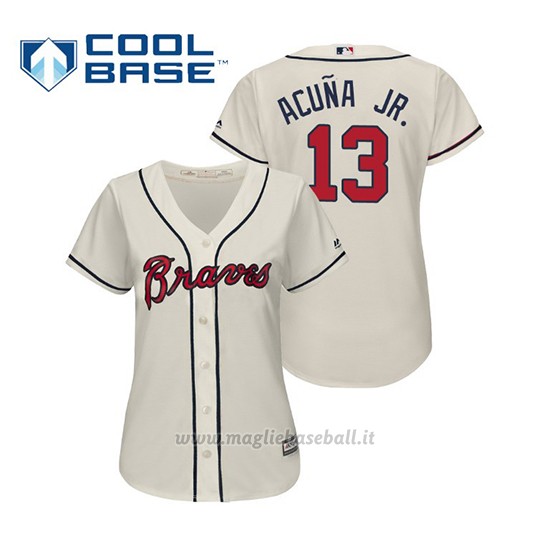 Maglia Baseball Donna Atlanta Braves Ronald Acuna Jr. Cool Base Majestic Alternato 2019 Crema